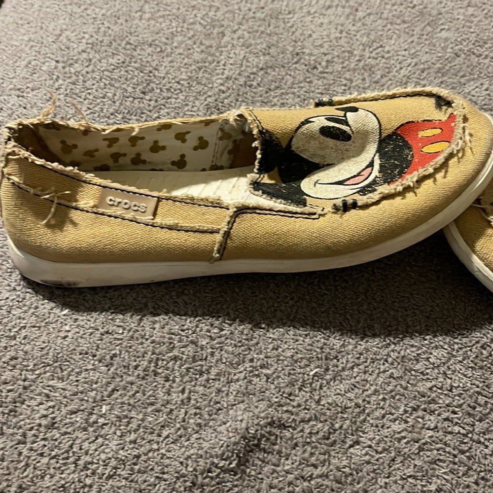 CROCS Tan Mickey Mouse Canvas Slip-On Flats - Picture 7 of 9